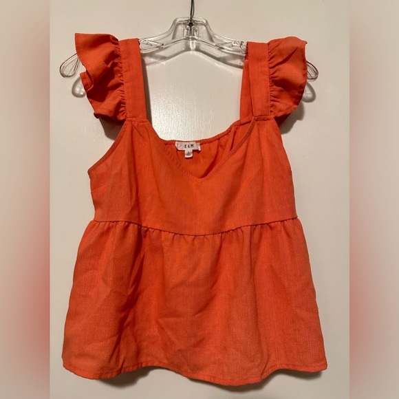 E&M Tops - E&M coral linen tank ruffle sleeve size L